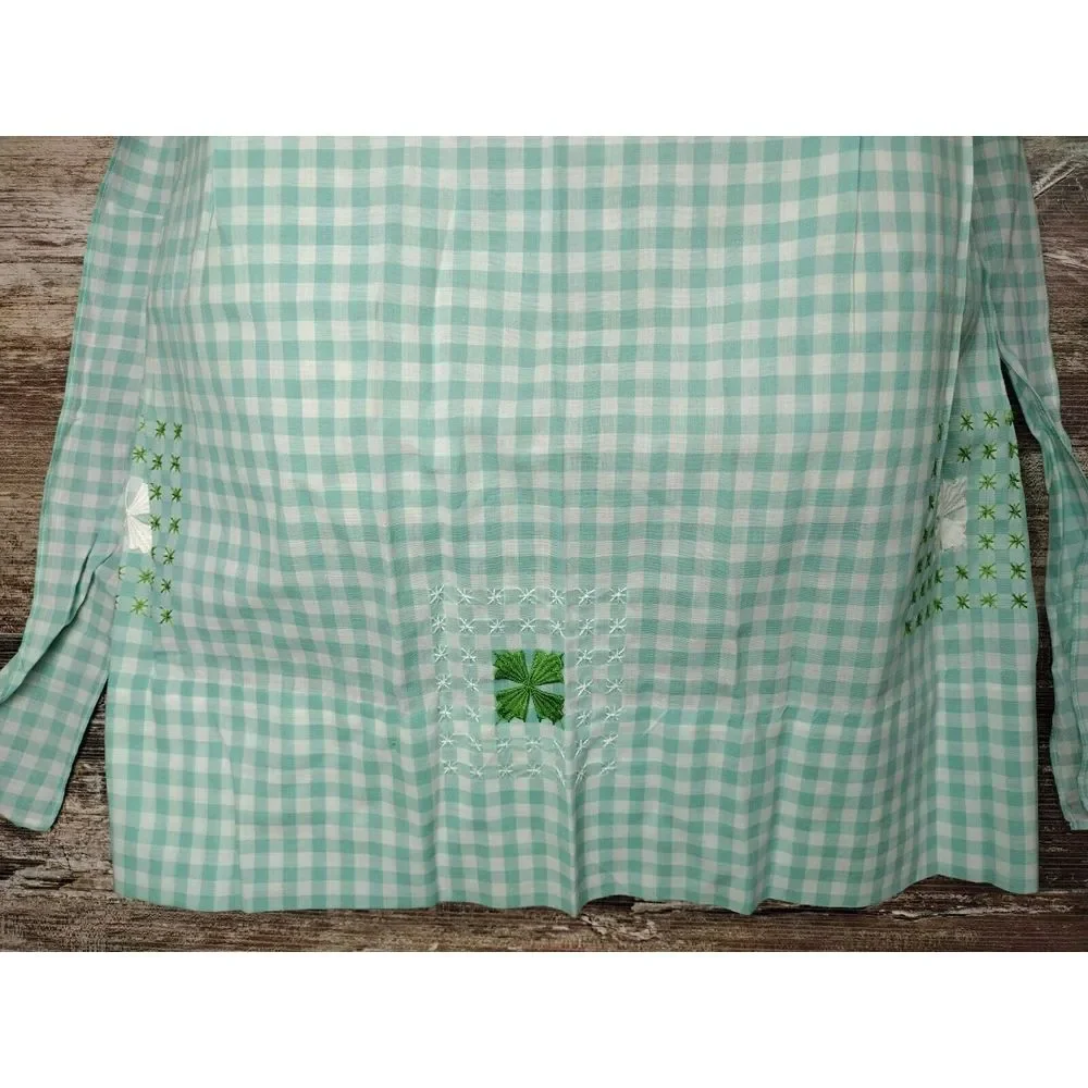 Vintage Half Apron Blue White Gingham Rick Rack Trim 1950 Handmade Pocket MCM